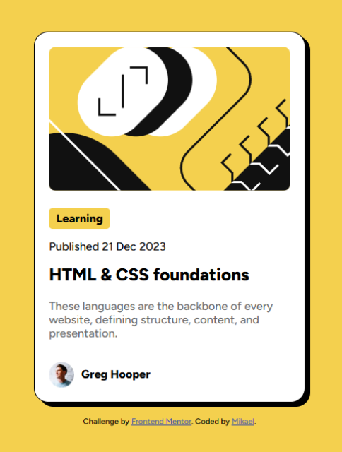 Projeto Cartão de Visualização de Blog